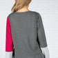 Colour Block Knit Pullover in Magenta