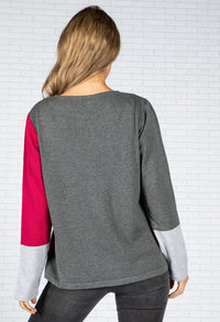 Colour Block Knit Pullover in Magenta