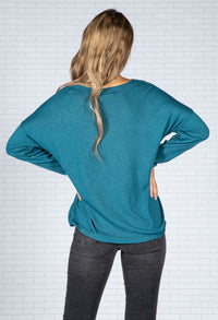 STAR IMPRINT KNIT TOP IN TEAL