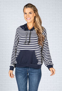 Navy Striped Knit Hoodie