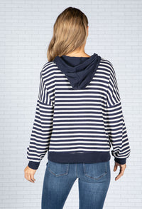 Navy Striped Knit Hoodie