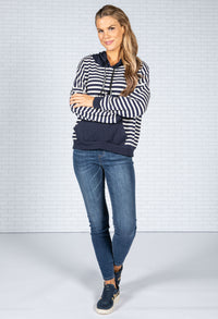 Navy Striped Knit Hoodie