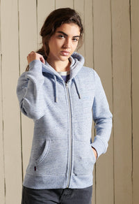 Vintage Logo Embroidered Zip Hoodie in Light Blue Marl