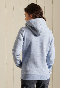 Vintage Logo Embroidered Zip Hoodie in Light Blue Marl