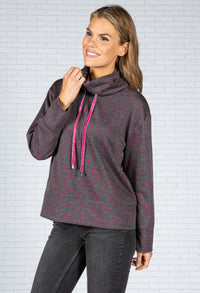 Check Print Knit Jumper in Grey and Magenta