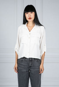 Cropped Pocket Blouse in White