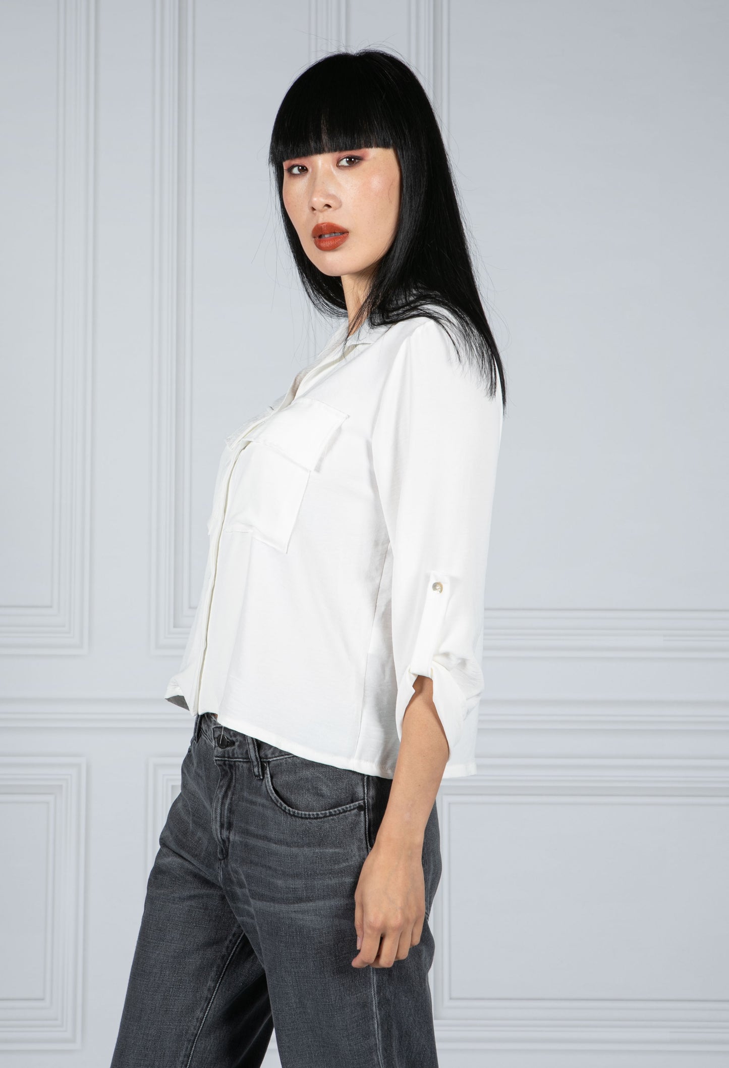 Cropped Pocket Blouse in White