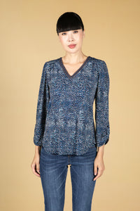 Navy Dotted Print Top