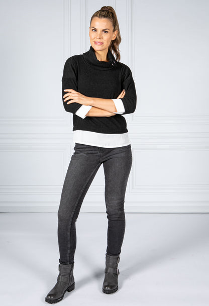 Fine Knit Cowl Neck Top with under-shirt detail