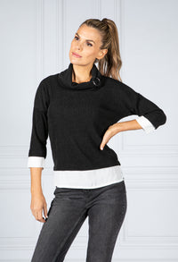 Fine Knit Cowl Neck Top with under-shirt detail