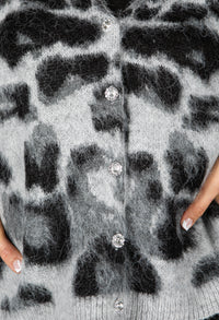 Relaxed Fit Animal Print Cardi in Grey