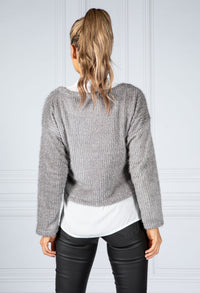 Grey Soft Knitted Jumper with Under Shirt