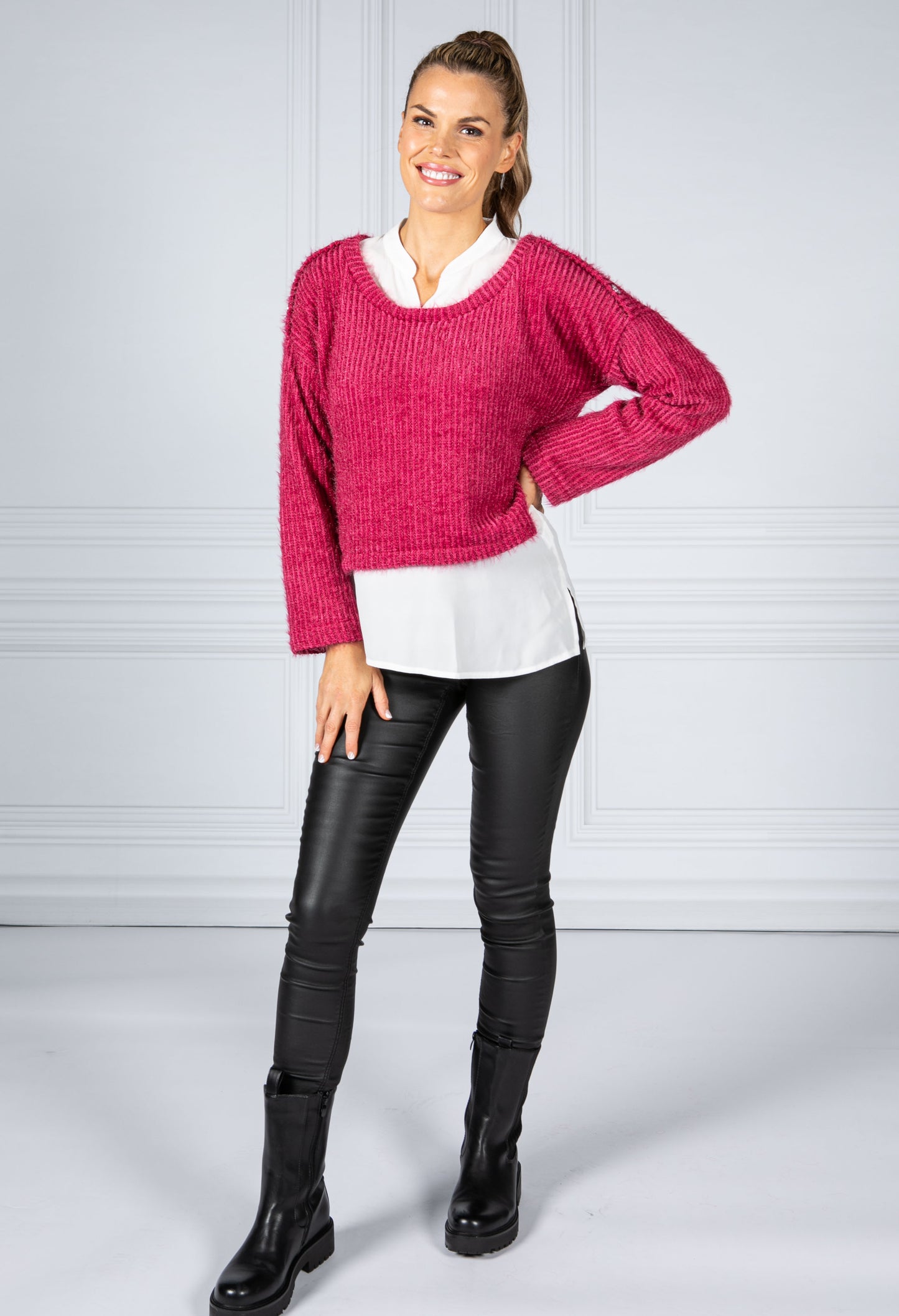 Fuchsia Soft Knitted Jumper with Under Shirt