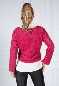 Fuchsia Soft Knitted Jumper with Under Shirt