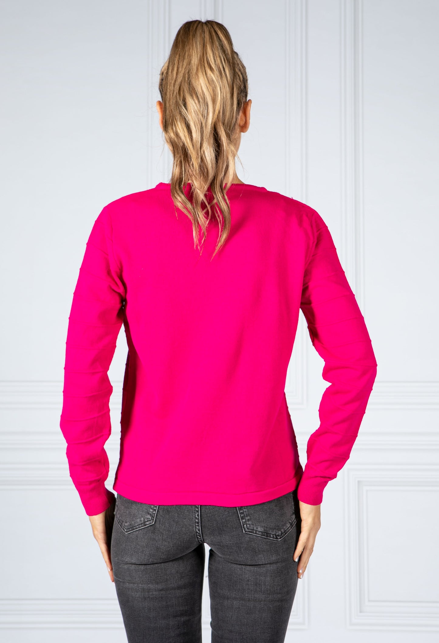 Magenta Textured Knitted Pullover