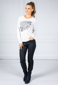 Long Sleeve placement Print T-Shirt in Pebble