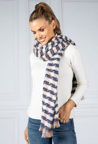 Cream and Navy Check Scarf