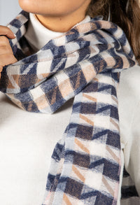 Cream and Navy Check Scarf