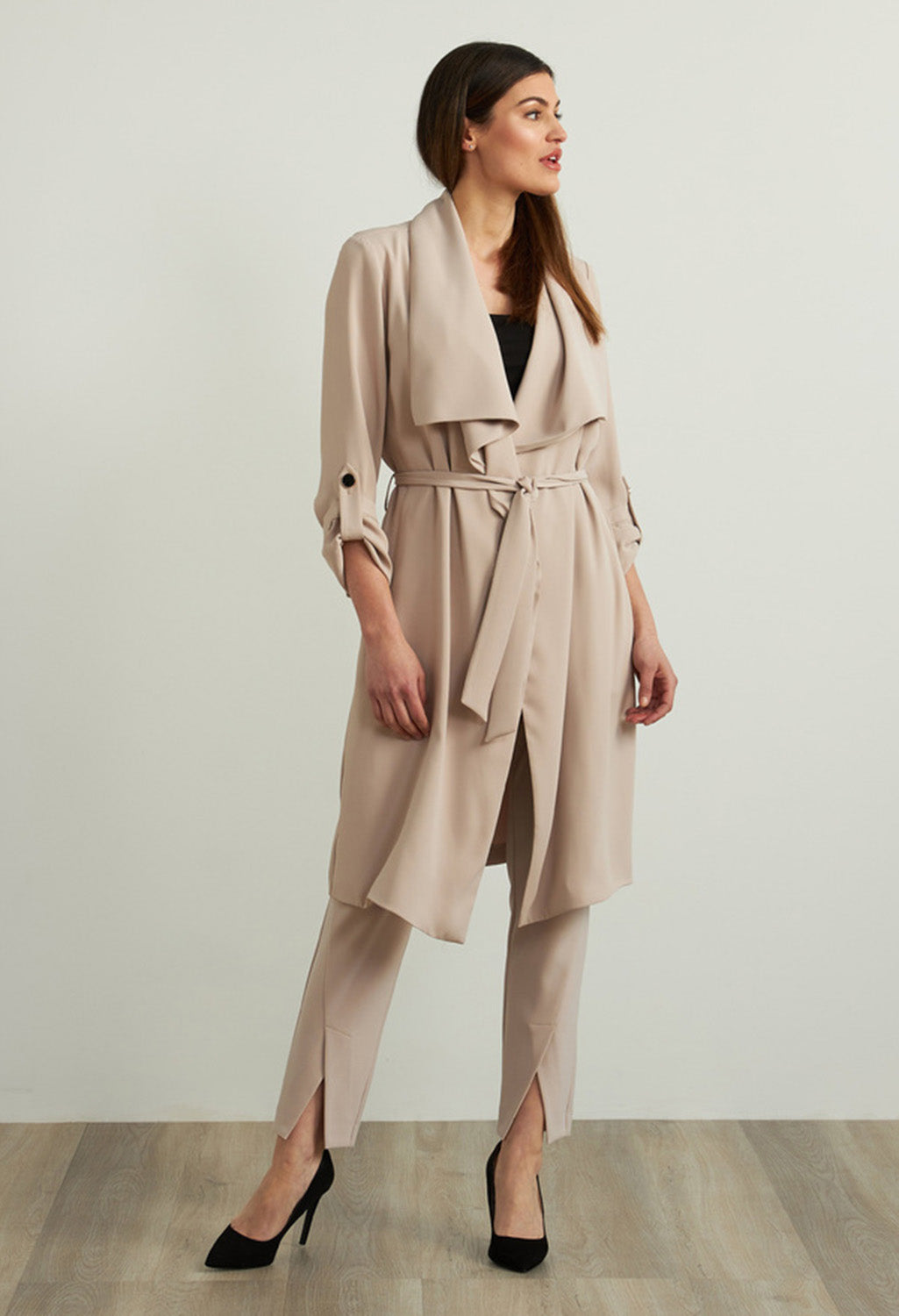 Long Belted Cardigan in Sand