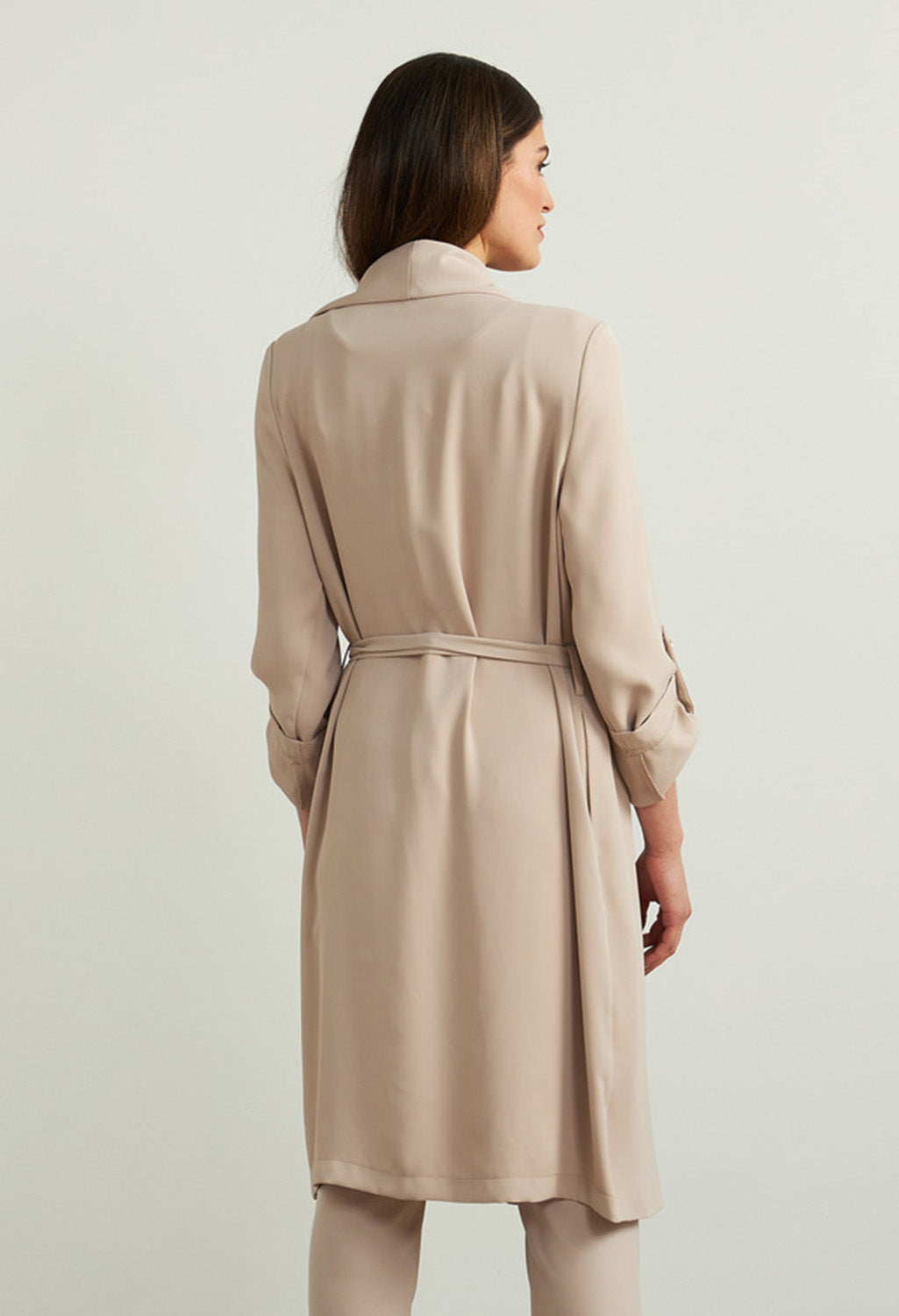 Long Belted Cardigan in Sand