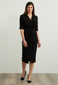 Wrap Front Sheath Dress in Black