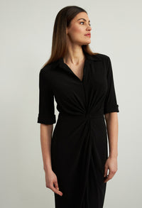 Wrap Front Sheath Dress in Black