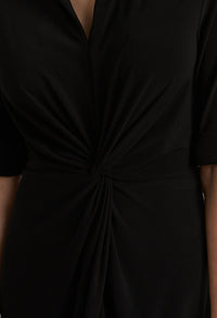 Wrap Front Sheath Dress in Black