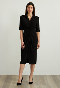 Wrap Front Sheath Dress in Black