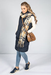 Navy and Sand Check Scarf