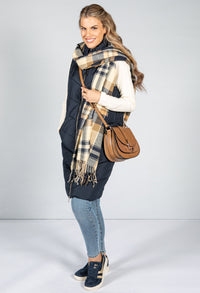 Navy and Sand Check Scarf