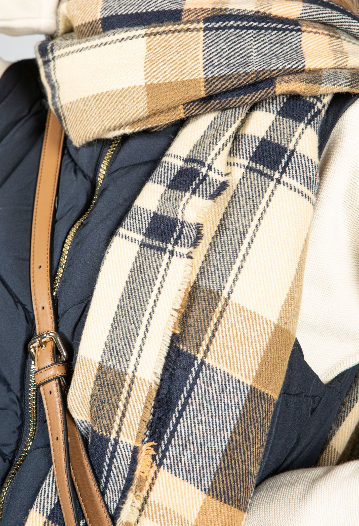 Navy and Sand Check Scarf