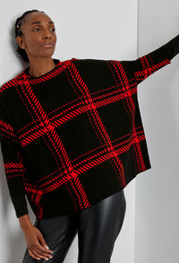 Oversized jumper with 3/4-length sleeves in Black and Chili