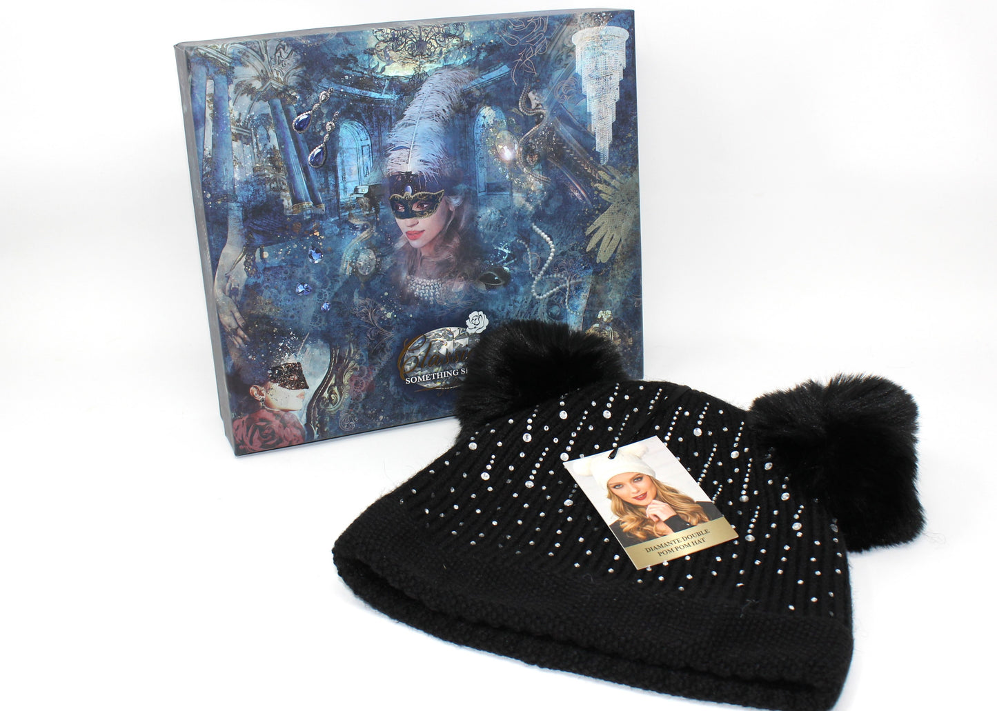 Diamante Double Pompom Hat