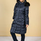 Quilted coat with a hood in Midnight Blue