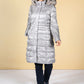 Silver Quilted coat with a hood