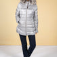 Quilted jacket with a faux fur collar in Silver