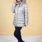 Quilted jacket with a faux fur collar in Silver