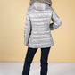 Quilted jacket with a faux fur collar in Silver