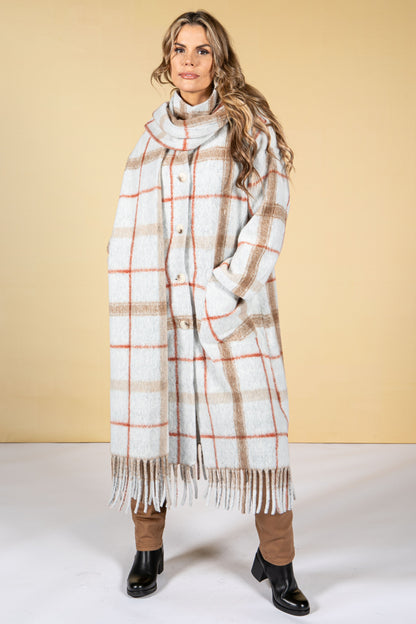 Oversized check coat in Pumpkin Stripe