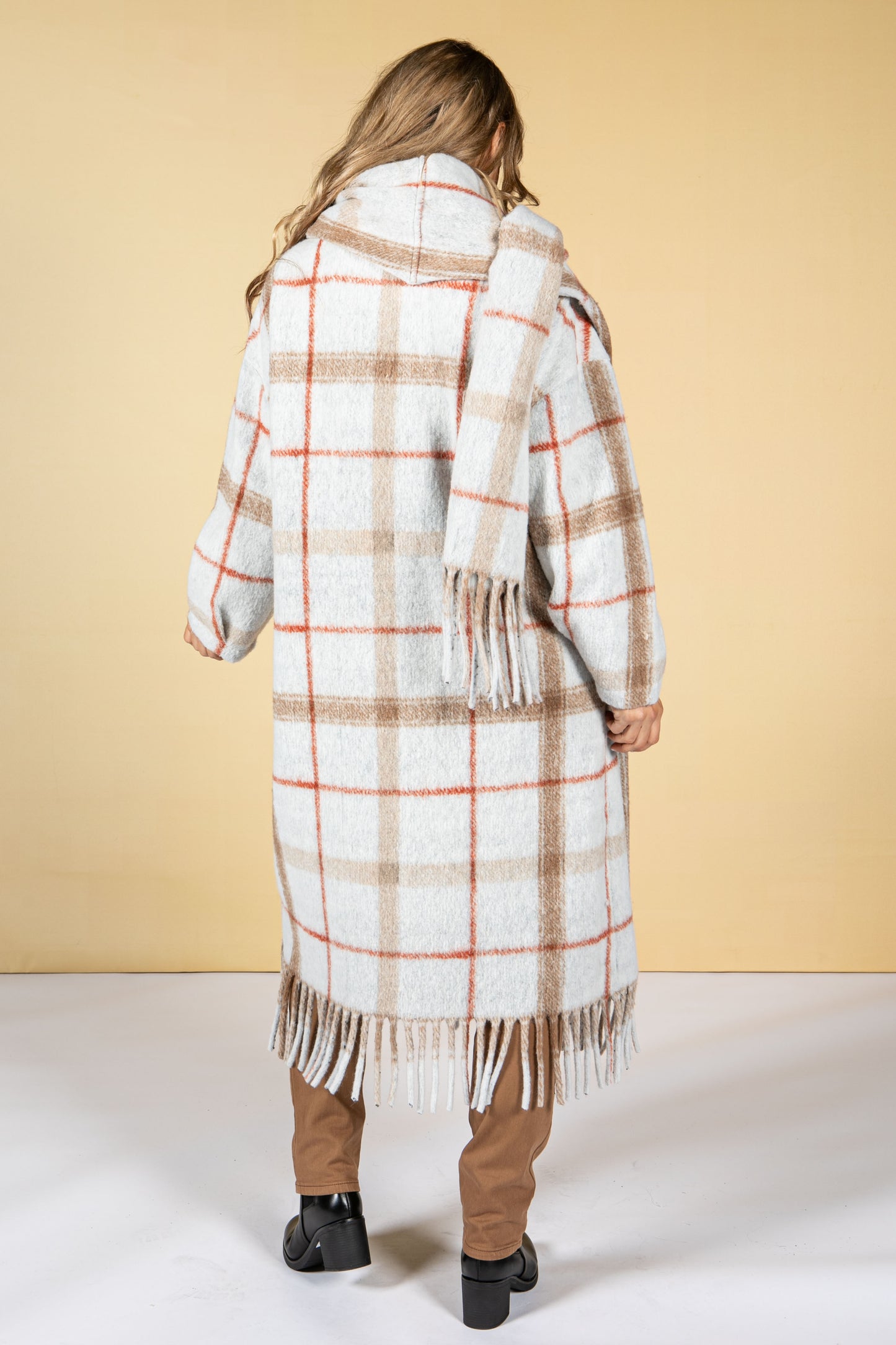 Oversized check coat in Pumpkin Stripe