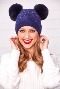 Diamante Double Pompom Hat