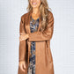 Leather Look Open Jacket in Brown