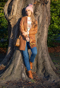 Leather Look Open Jacket in Brown