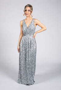 Silver Sequin Full Length Dress