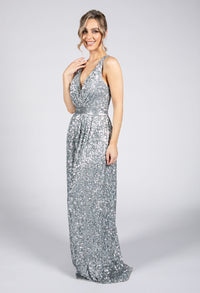 Silver Sequin Full Length Dress