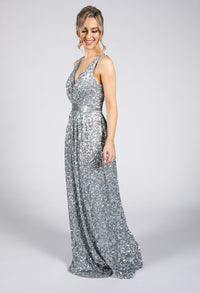 Silver Sequin Full Length Dress