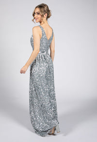 Silver Sequin Full Length Dress