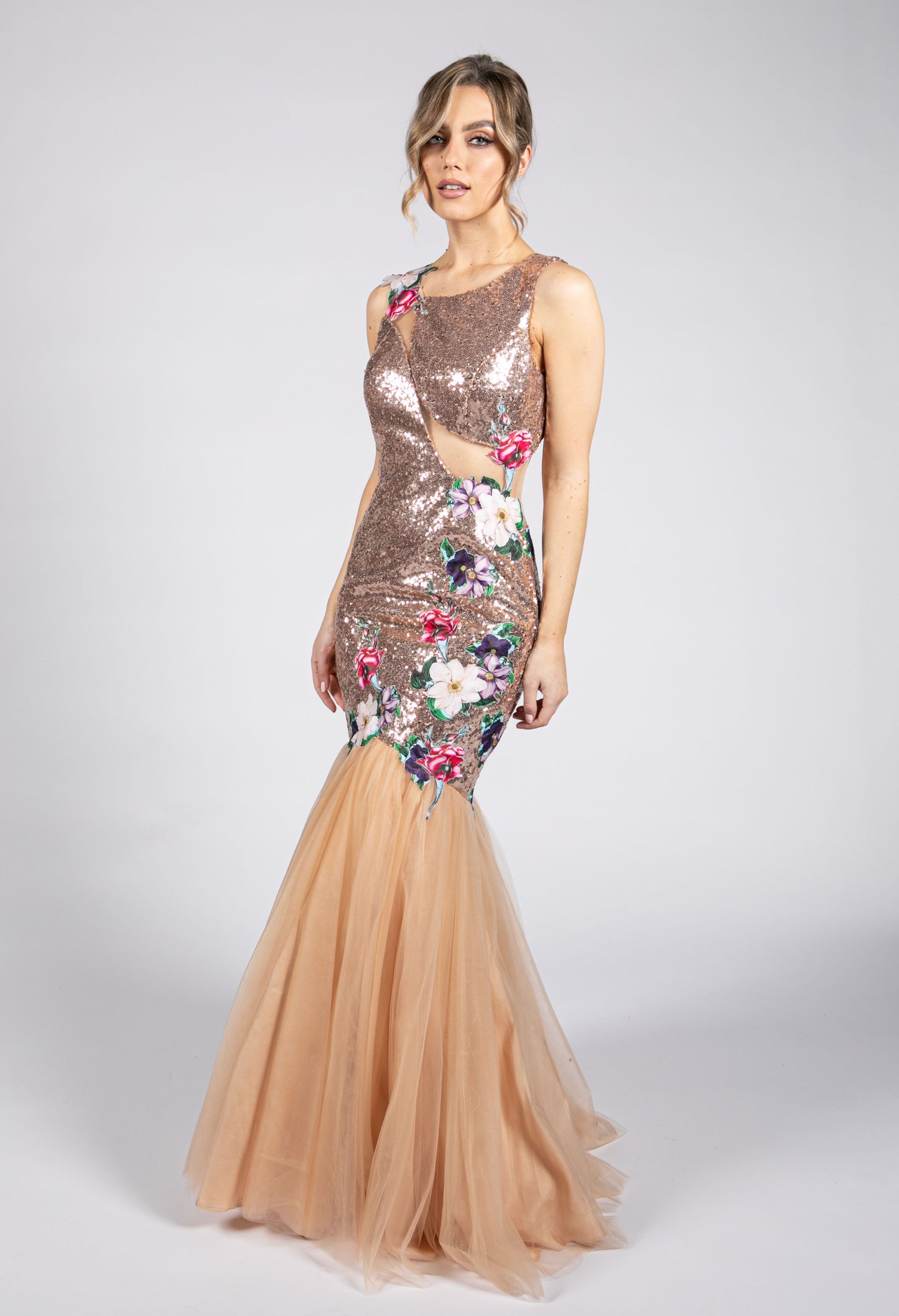 Gold & Champagne Floral Pattern Dress