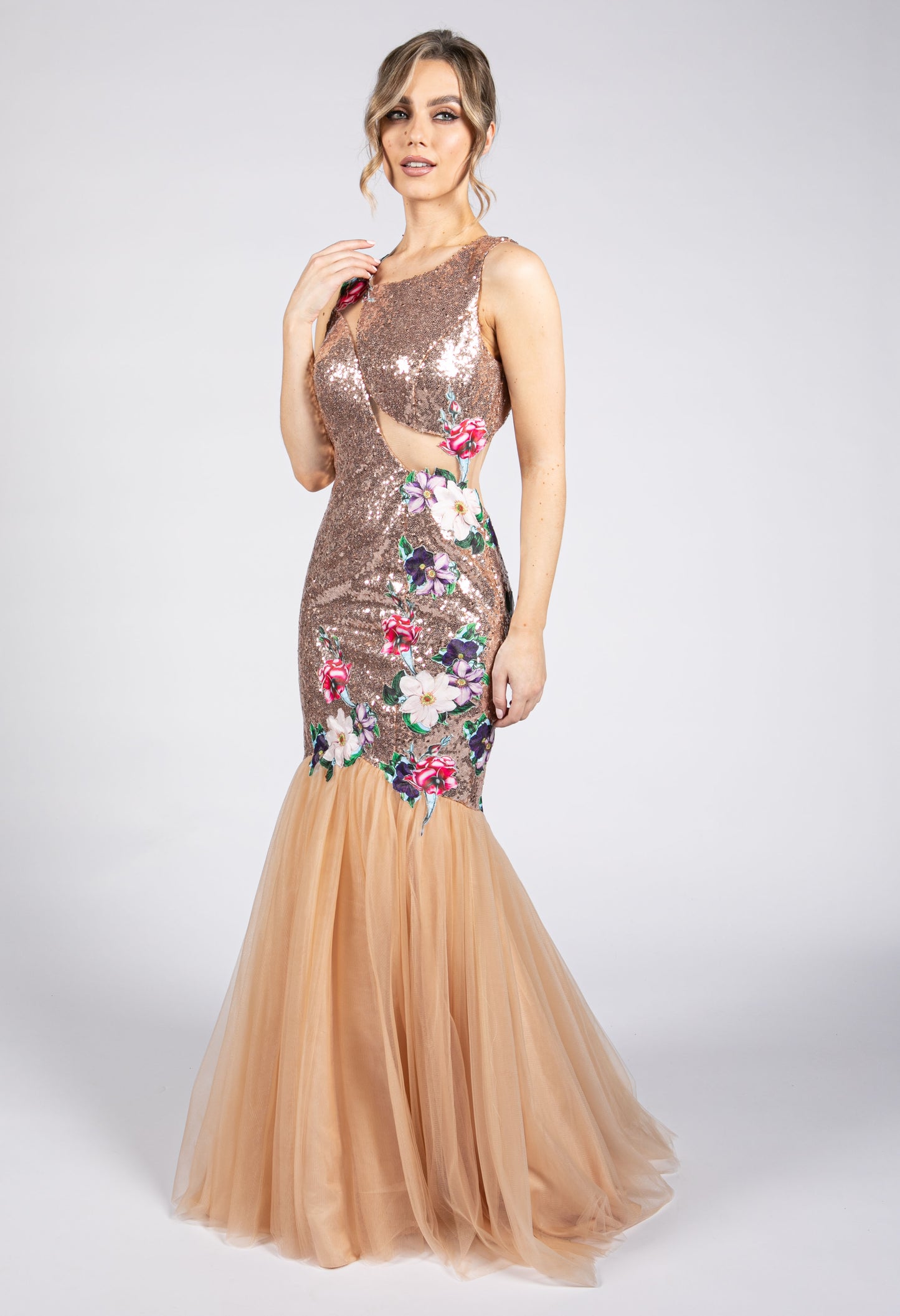 Gold & Champagne Floral Pattern Dress