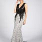 Brocade Black & Cream Long Dress